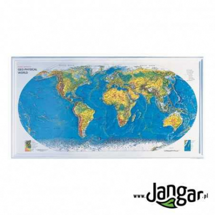 Mapa ścienna Jangar wytłaczana geofizyczna świata, wymiary: 97 x 51 cm.