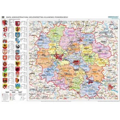 Plansza ścienna  Mapa administracyjna województwa kujawsko-pomorskiego (2020) 160X120 1:170000