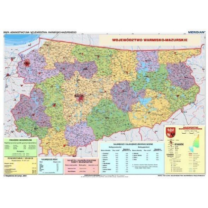 Plansza ścienna  Województwo warmińsko-mazurskie - mapa administracyjna 160X120 1:170000