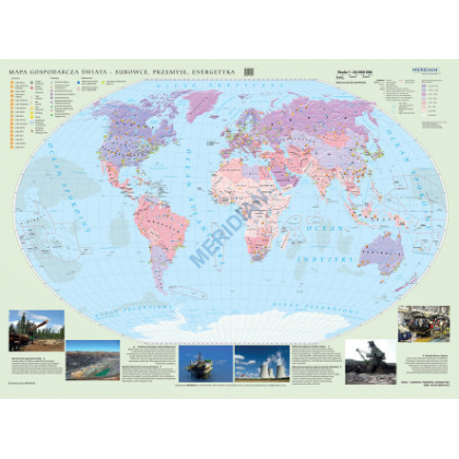Plansza ścienna  Mapa gospodarcza świata - surowce przemysł i energetyka (2014) 160X120 1:26000000