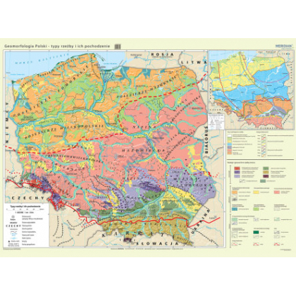 Plansza ścienna  Geomorfologia Polski - typy rzeźby i ich pochodzenie 160X120 1:650000