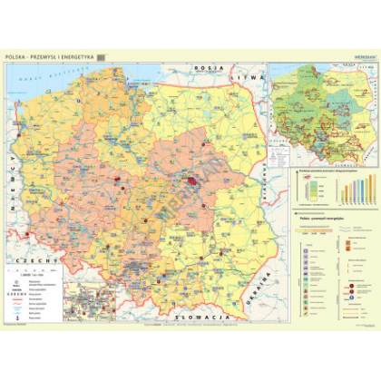 Plansza ścienna  Polska - przemysł i energetyka (stan na 2016) 160X120 1:650000