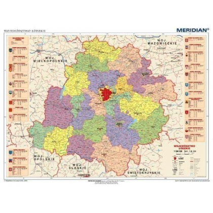 Plansza ścienna  Województwo łódzkie - mapa administracyjna 160X120 1:160000