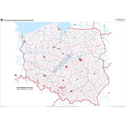 Plansza ścienna  Mapa konturowa Polski (administracyjna) 160X120 1:650000