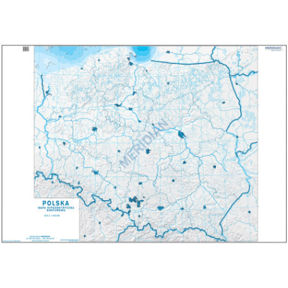 Plansza ścienna  Mapa konturowo-hipsometryczna Polski - ćwiczeniowa 160X120 1:600000