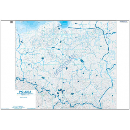 Plansza ścienna  Mapa konturowo-hipsometryczna Polski - ćwiczeniowa 200X150 1:500000