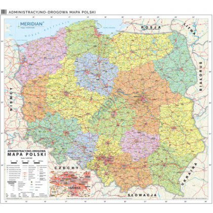 Plansza ścienna  Mapa administracyjno-drogowa Polski (stan na 2019) 130X120 1:650000