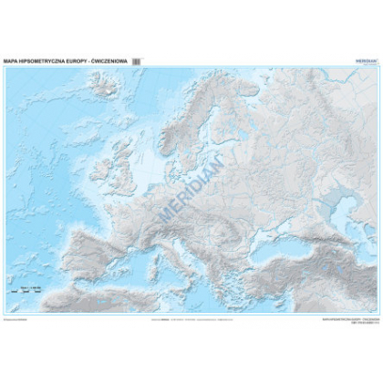 Plansza ścienna  Mapa hipsometryczna Europy - ćwiczeniowa 160X120 1:4000000