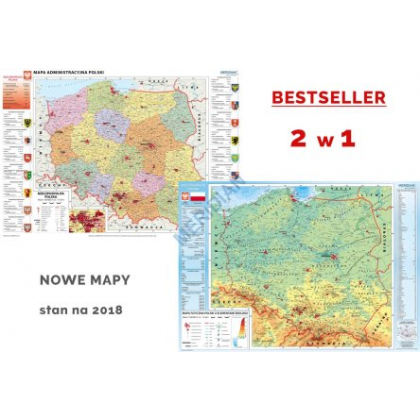 Plansza ścienna  DUO Mapa administracyjna Polski - Polska fizyczna z elem. ekologii 140X100 1:750000