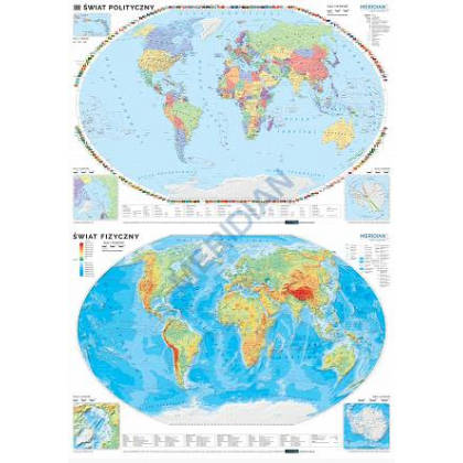 Plansza ścienna  DUO Świat polityczny /Świat fizyczny 140X100 1:30000000