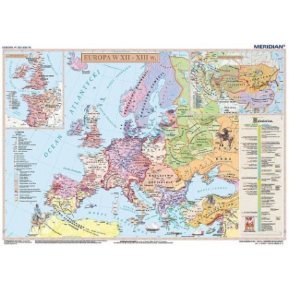 Plansza ścienna  Europa w XII-XIII w. Imperium mongolskie w XIII w. 200X150 1:3200000