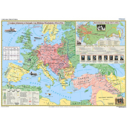 Plansza ścienna  I Wojna Światowa 1914-16 160X120 1:4500000