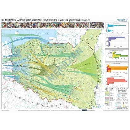 Plansza ścienna  Migracje ludności na ziemiach polskich po II wojnie światowej 1944-59 160X120 1:1000000