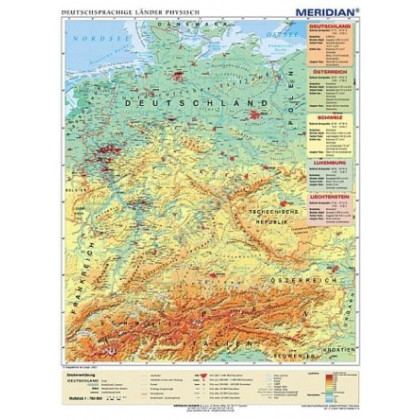 Plansza ścienna  Deutschsprachige Länder physisch 120X160 1:780000