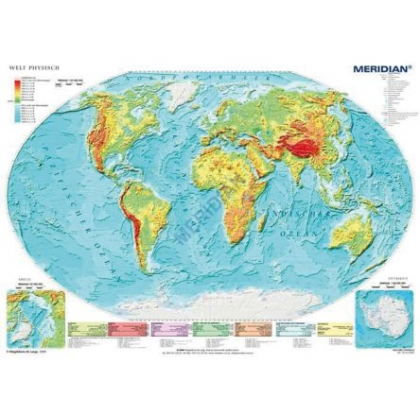 Plansza ścienna  Welt physisch - Świat fizyczny 200X150 1:21000000