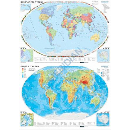 Mapa ścienna  DUO Świat fizyczny i polityczny 64X44 (mały format)