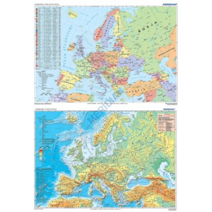 Mapa ścienna  DUO Europa fizyczna i polityczna 64X44 (mały format)