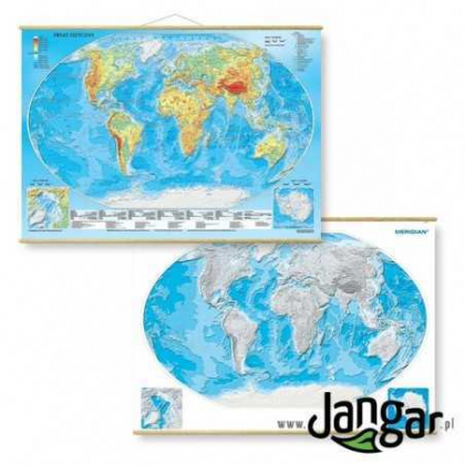 Mapa ścienna Jangar DUO Świat z elementami ekologii / Mapa Hipsometryczna 160x120 cm